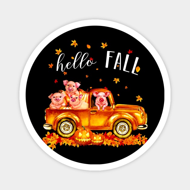 Pigs Hello Fall - Pigs In Car Pumpkin Halloween T-shirt Pigs Autunm Gift Magnet by kimmygoderteart